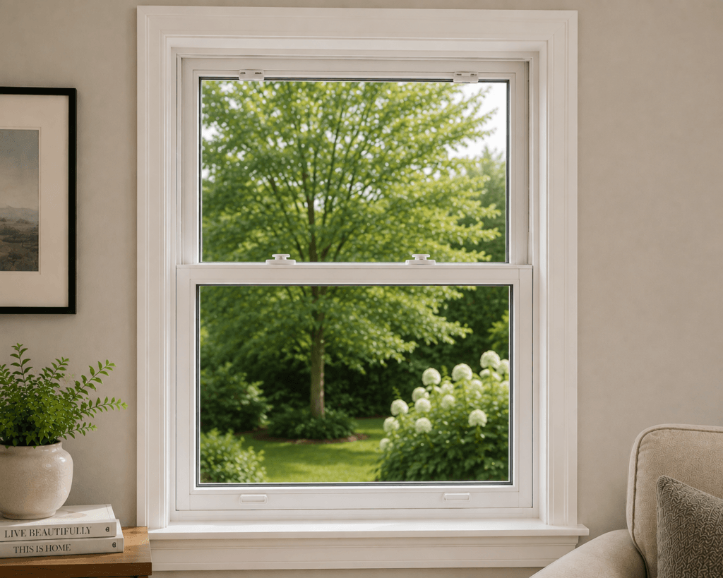 Double hung residential window with operable upper and lower sashes