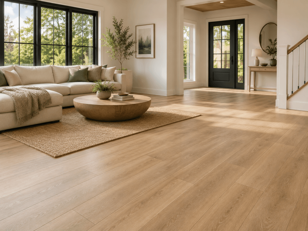 Modern living room with wood flooring and residential interior finishes