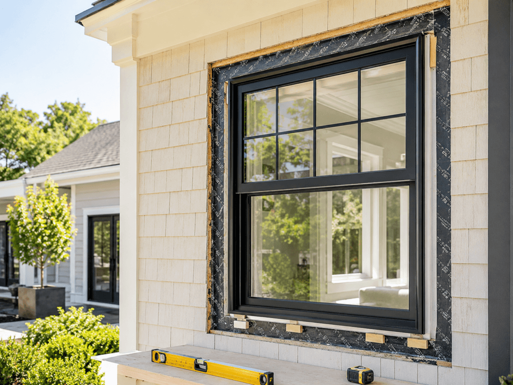 Residential window installation showing flashing, fastening, sealing and proper window opening preparation