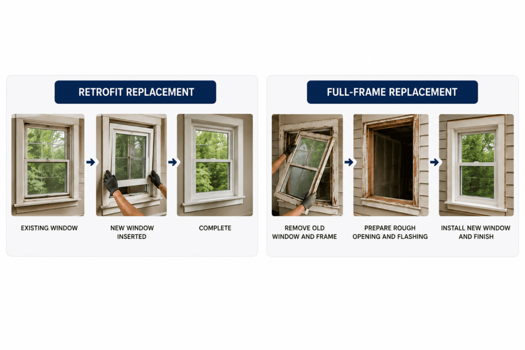 Comparison of retrofit window replacement and full-frame window replacement methods