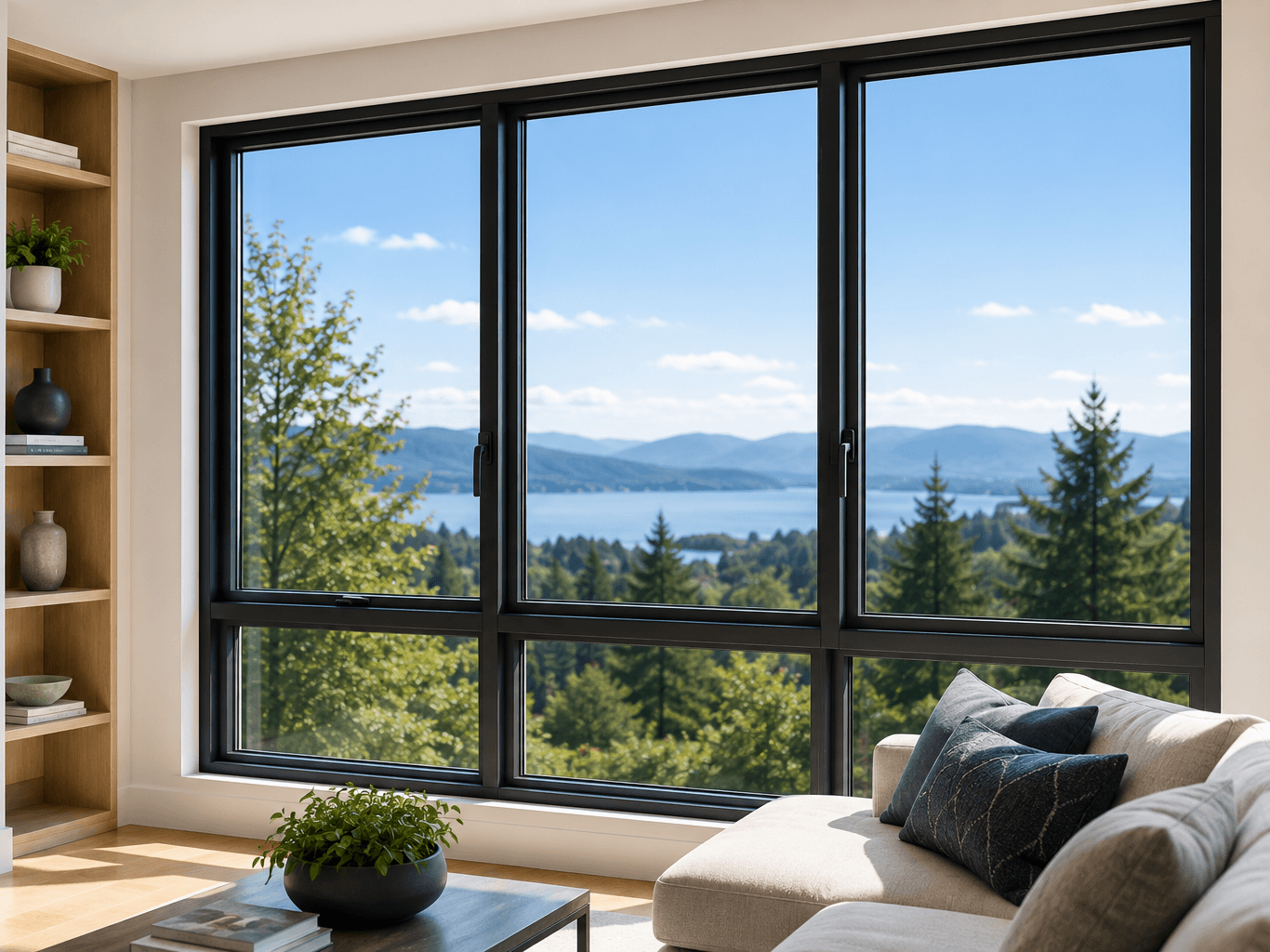 Residential window replacement planning with window samples, architectural drawings and measuring tools