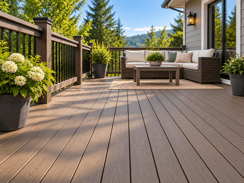 Composite decking with consistent wood-look boards and hidden fasteners