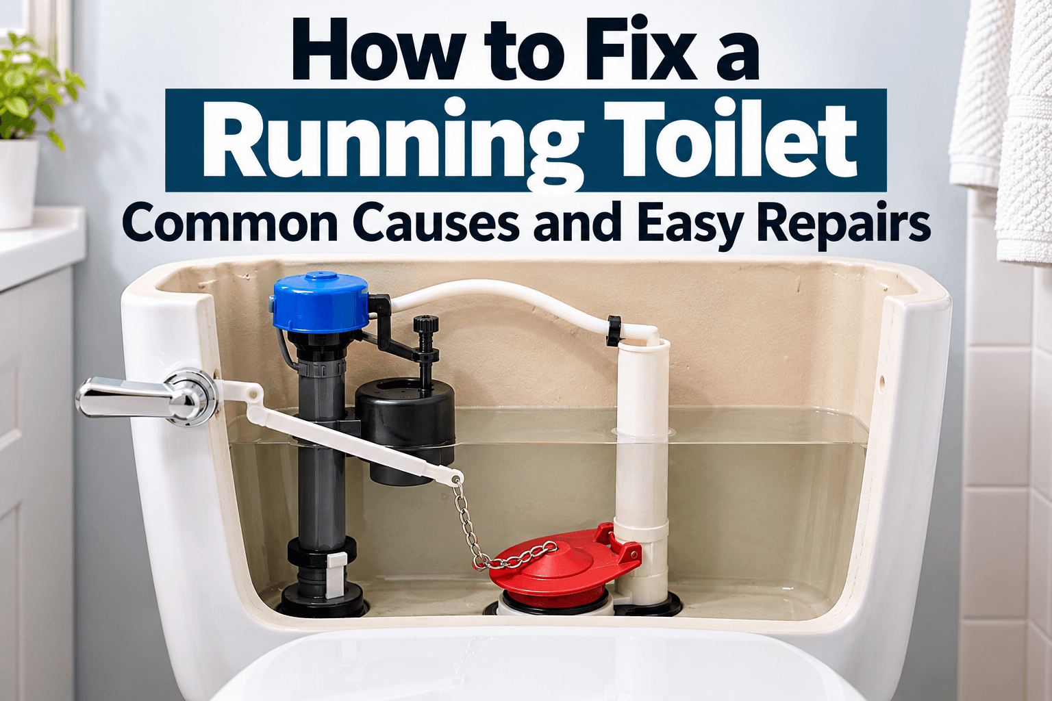 How to fix a running toilet by checking the flapper, fill valve, float and overflow tube