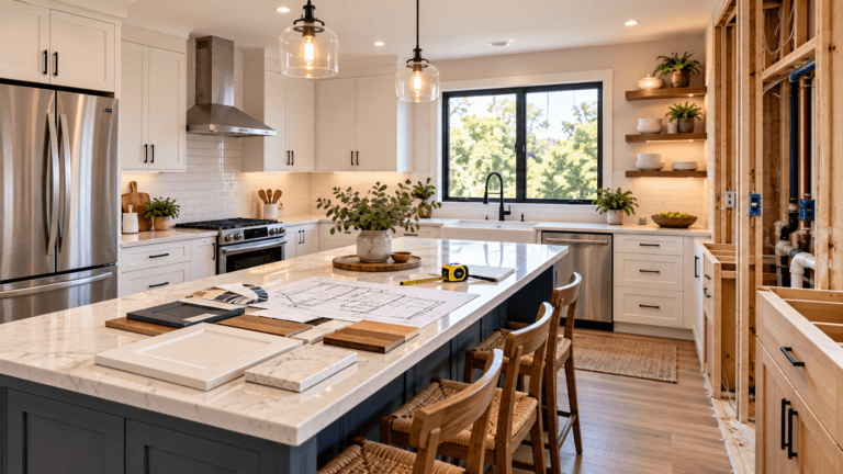 Kitchen remodel cost planning with cabinets, countertops, appliances and renovation work