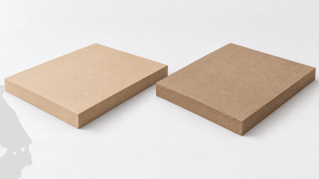 MDF and HDF board samples shown side by side on a clean neutral background