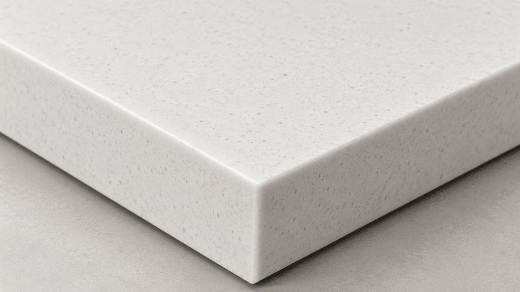 Solid surface countertop corner sample with smooth seamless finish